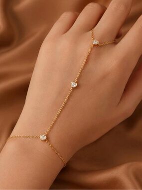 925 Sterling Silver Delicate Gold Heart Chain Hand Harness Bracelet